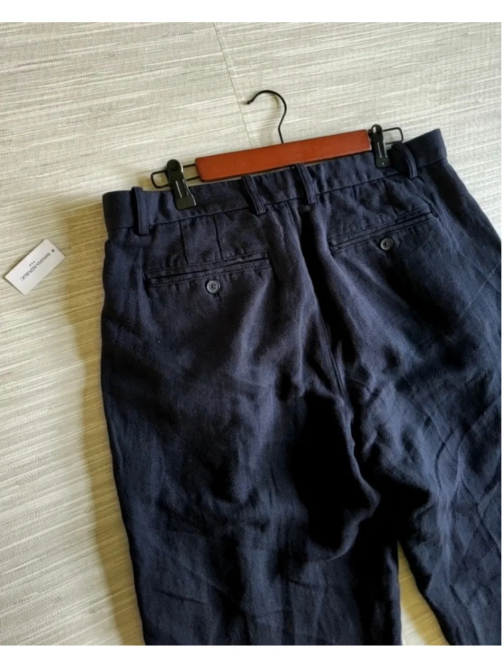 Banana Republic Men's Relaxed Wide Leg Textured Linen Pants Navy Blue 33x32 NWT